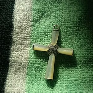 Pearl and diamond cross pendant